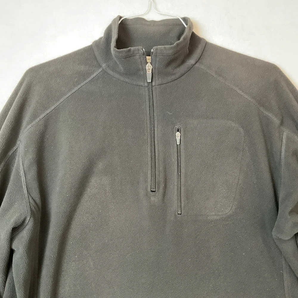 L L Bean 1/4 Zip Pullover Mens L Black Fleece Zipper Chest‎ Pocket Long Sleeves